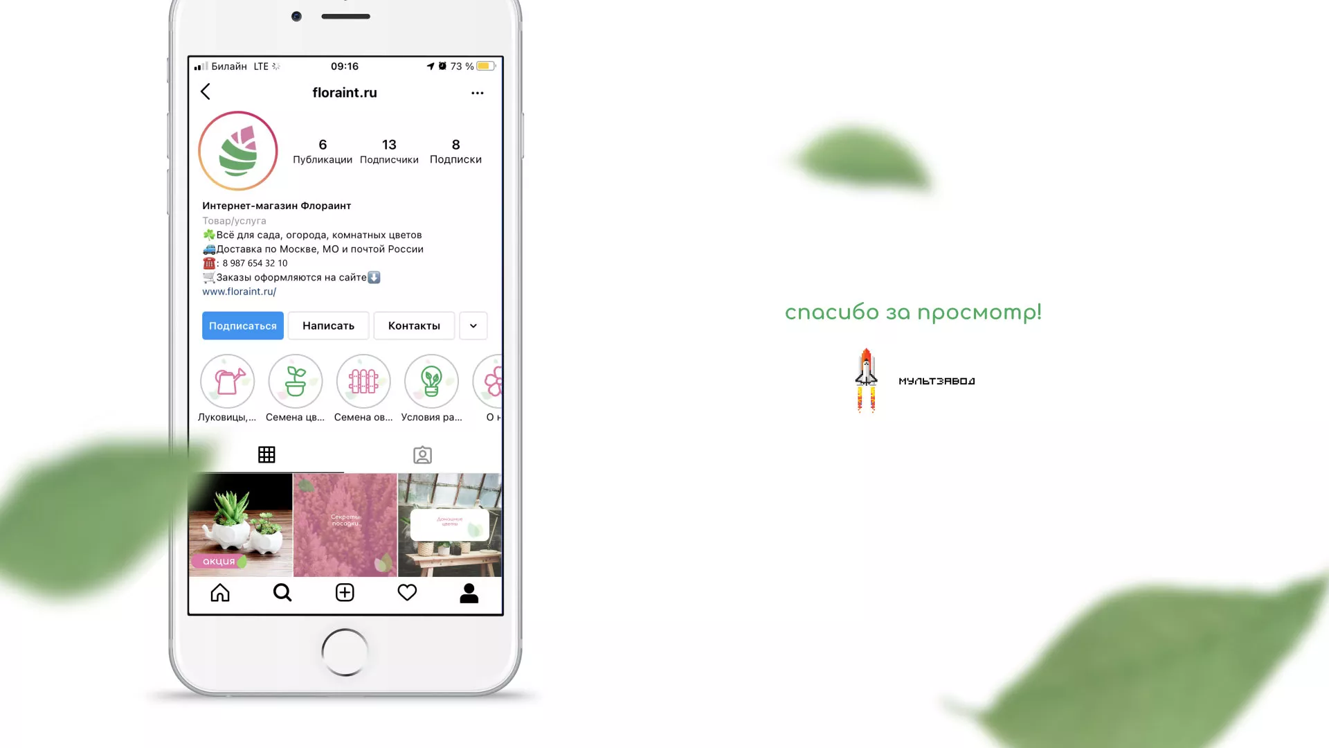 Разработка оформления профиля Instagram для магазина «Floraint» в Еманжелинске