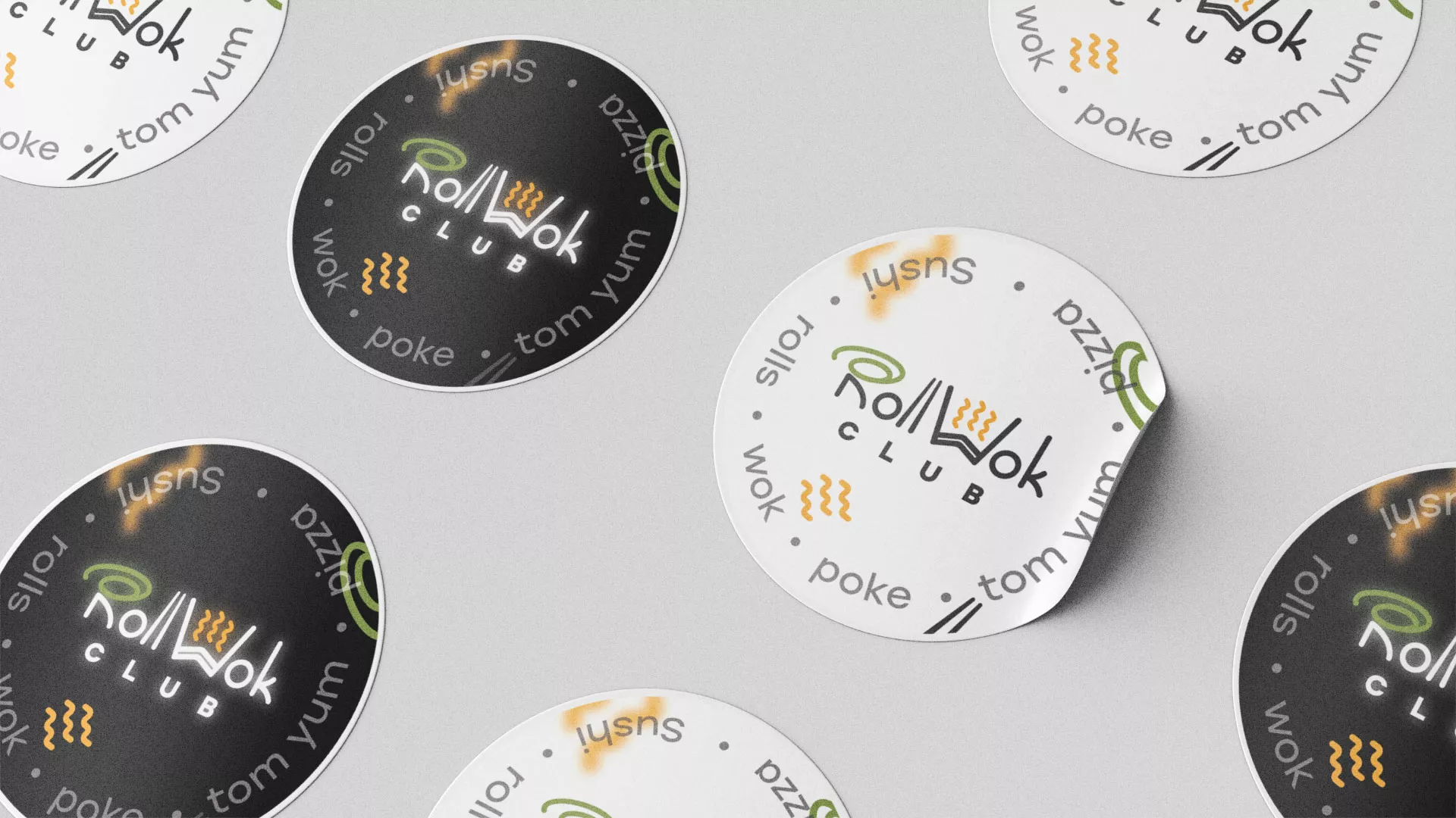 Разработка наклеек для суши-бара «Roll Wok Club» в Еманжелинске